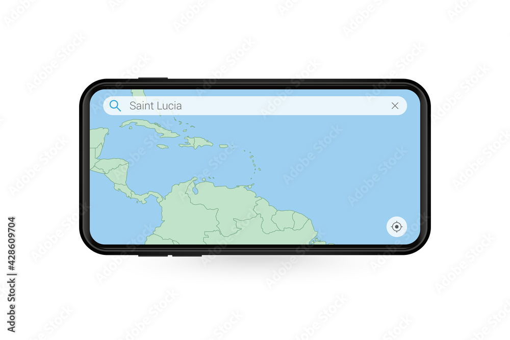 Searching map of Saint Lucia in Smartphone map application. Map of Saint Lucia in Cell Phone. Searching map of Saint Lucia in Smartphone map application. Map of Saint Lucia in Cell Phone.