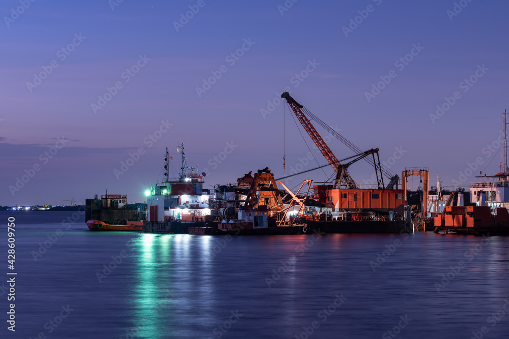 Landscape Evening Shipyard in the sea Landscape Evening Shipyard in the sea