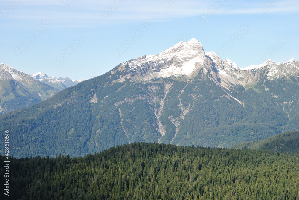 Mountain from the Alps with hills and forest