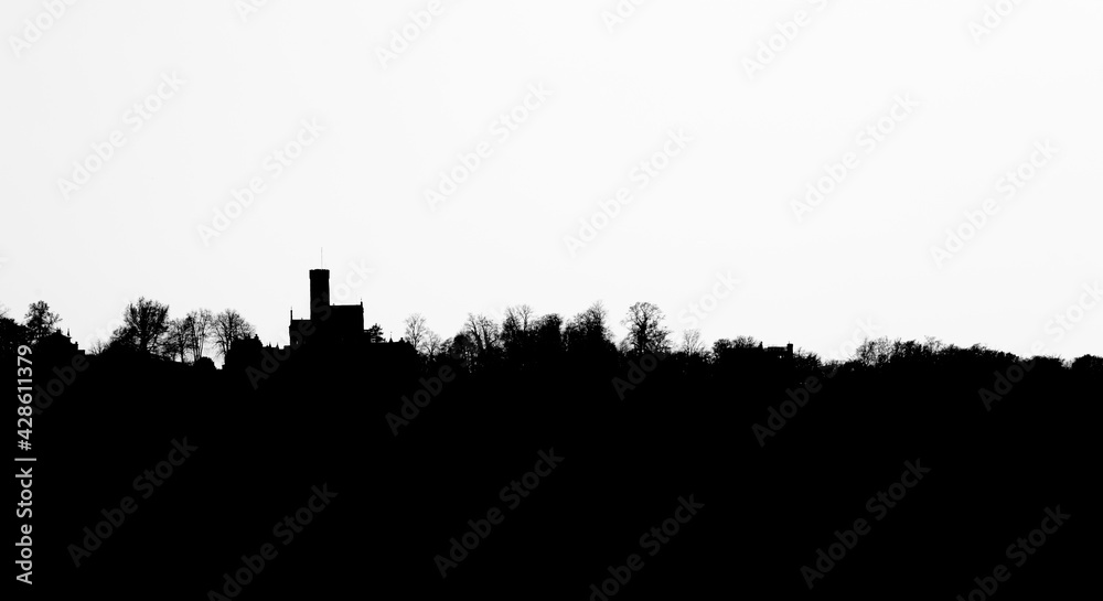 Fototapeta premium silhouette of the castle Lichtenstein in black and white