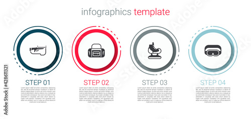 Set Biathlon rifle, Sport bag, Skates and Ski goggles. Business infographic template. Vector