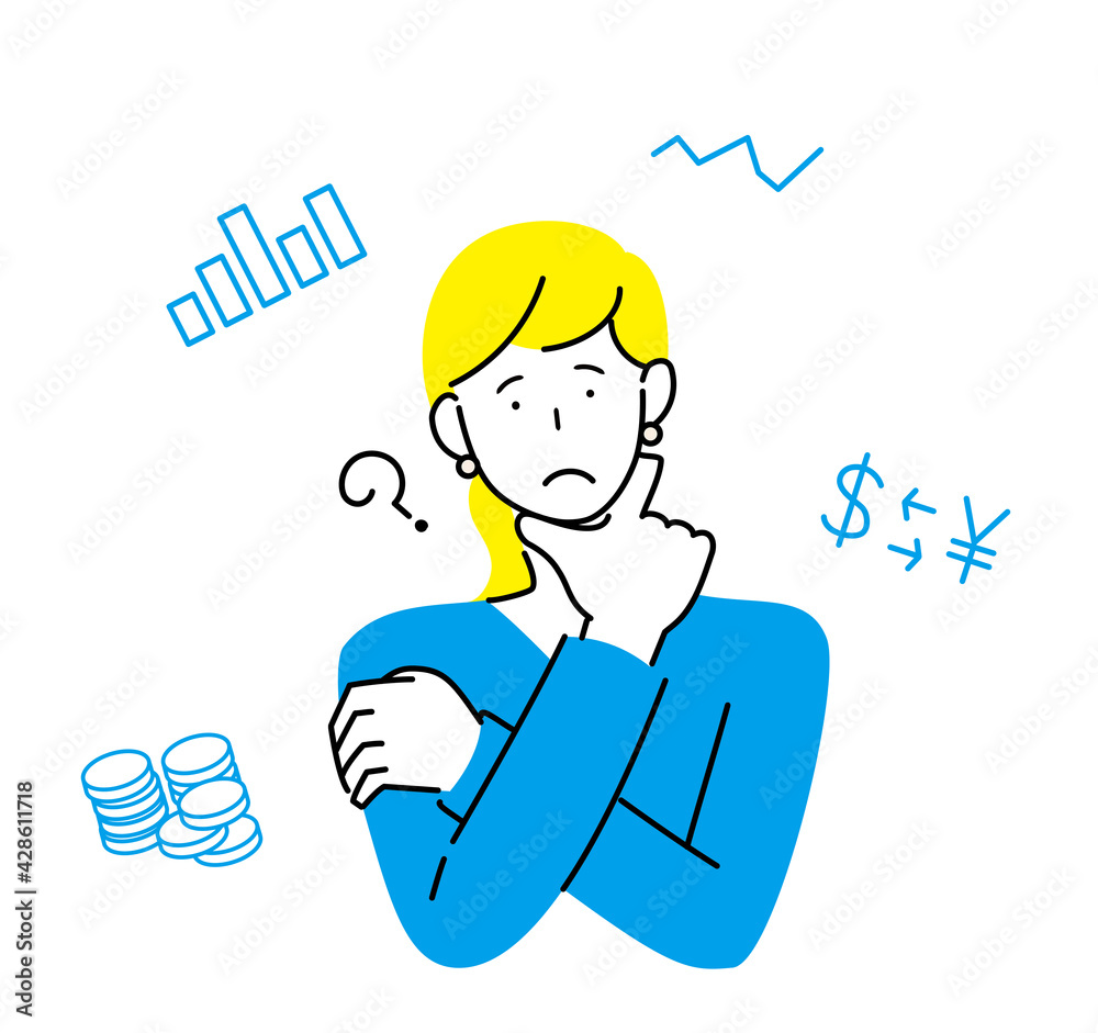 お金周りに悩む女性のイラスト 青ver Stock Vector Adobe Stock