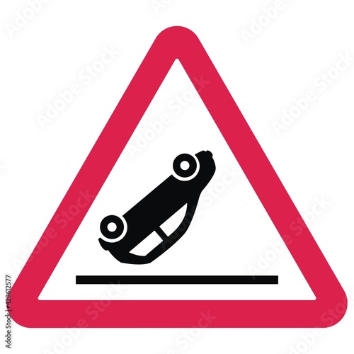Warning road sign, beware of other dangers, risk of skidding. Red triangle frame, vector icon