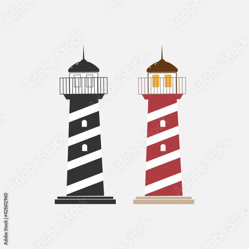 Vector illustration of a lighthouse Isolated on a white background. Black and white and color. Icon, sign, symbol. For a wide range of design applications.