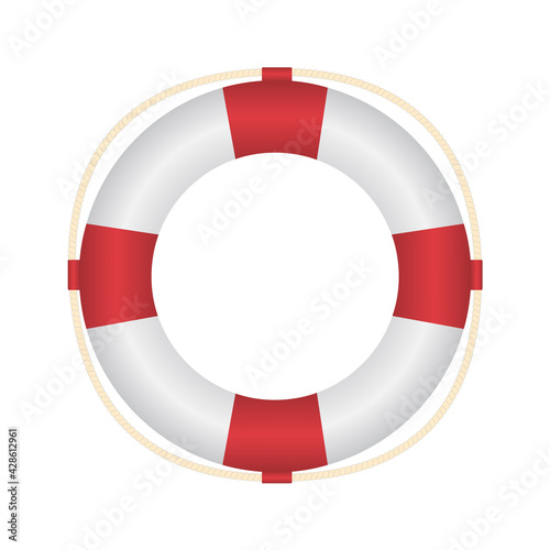 White-red lifebuoy. Vector illustration isolated on white. Realistic execution. Icon, sign, design element. For various design purposes.