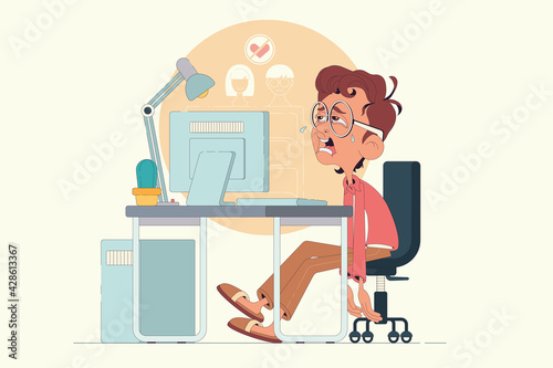 the guy at the computer. the denial of love. unrequited love on the Internet. the programmer at the computer is a loser.