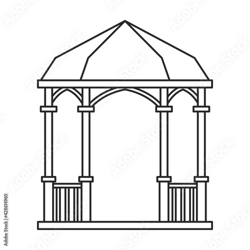 Gazebo wooden vector outline icon. Vector illustration gazebo wooden on white background. Isolated outline illustration icon of pergola.