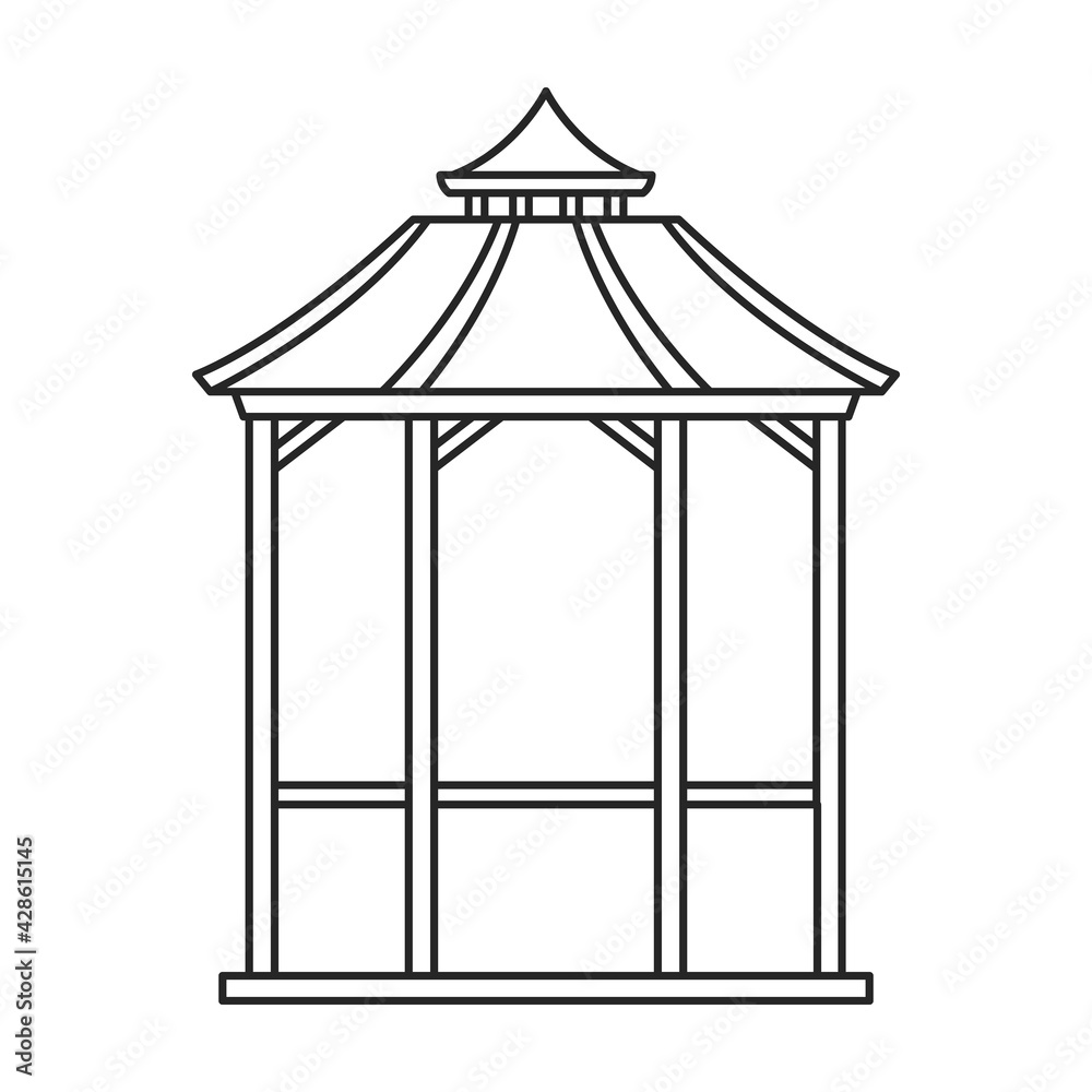 Gazebo wooden vector outline icon. Vector illustration gazebo wooden on white background. Isolated outline illustration icon of pergola. Gazebo wooden vector outline icon. Vector illustration gazebo wooden on white background. Isolated outline illustration icon of pergola.