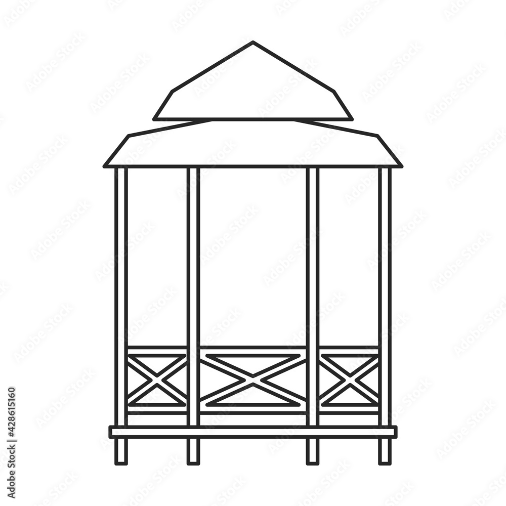 Gazebo wooden vector outline icon. Vector illustration gazebo wooden on white background. Isolated outline illustration icon of pergola. Gazebo wooden vector outline icon. Vector illustration gazebo wooden on white background. Isolated outline illustration icon of pergola.