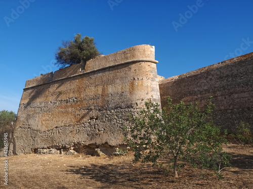 City walls of the castle of Lagos at the Algarve coast of Portugal