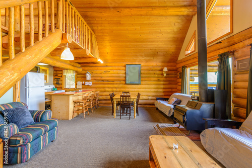 Fotografie Modern dining room in log cabin or luxury house.