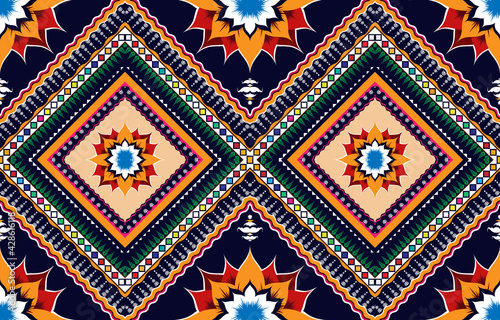 Geometric ethnic pattern embroidery design for background or wallpaper and clothing.