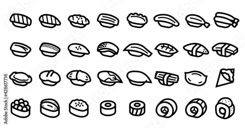 Sushi Icon Set  Bold outline version  