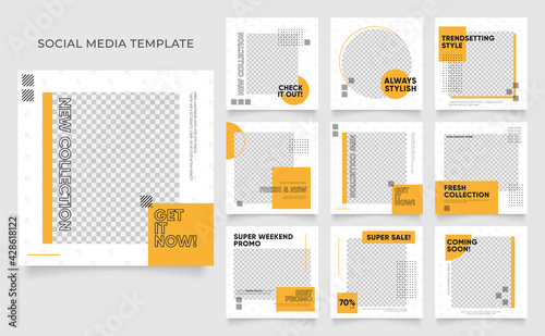 social media template banner blog fashion sale promotion. fully editable instagram and facebook square post frame puzzle organic sale poster. fresh yellow element shape vector background
