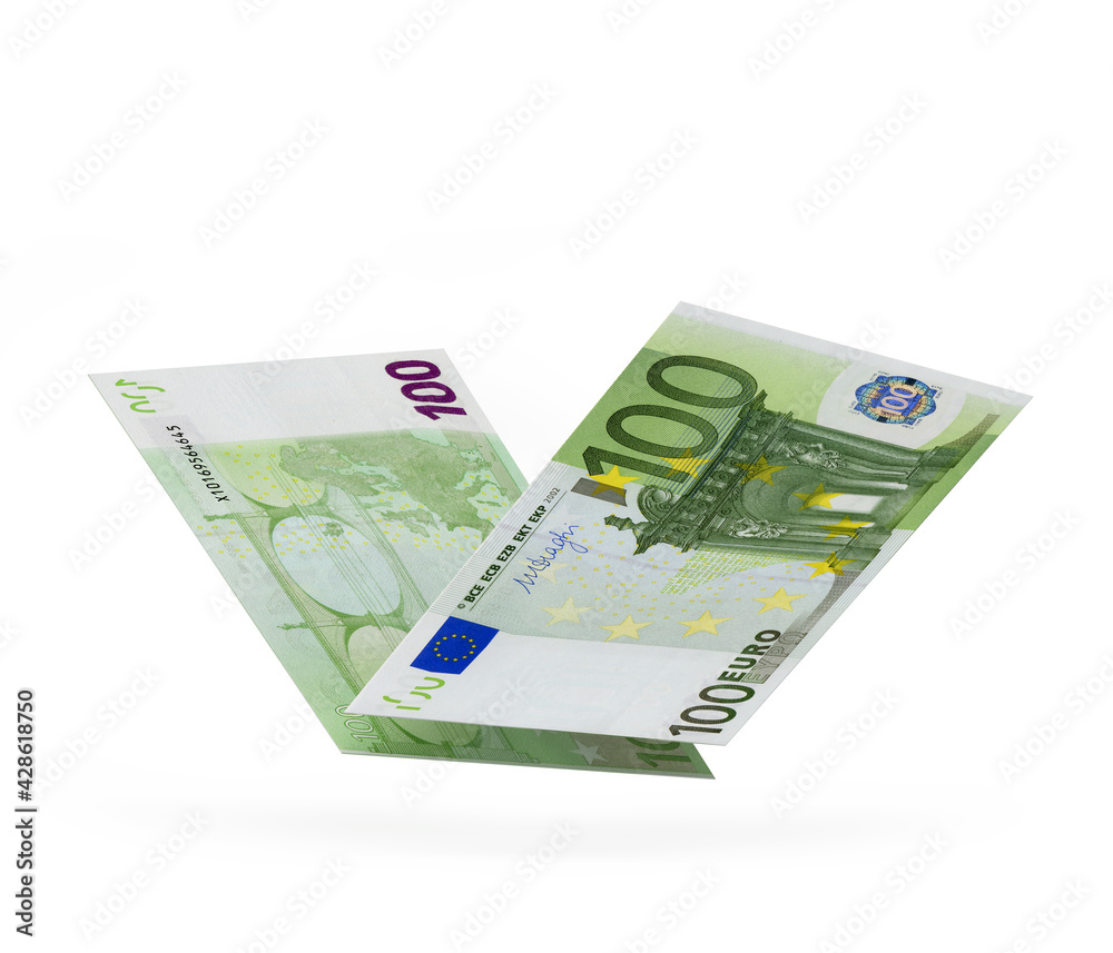 Two sides of one hundred euro banknotes isolated on white background. 3D illustration Two sides of one hundred euro banknotes isolated on white background. 3D illustration