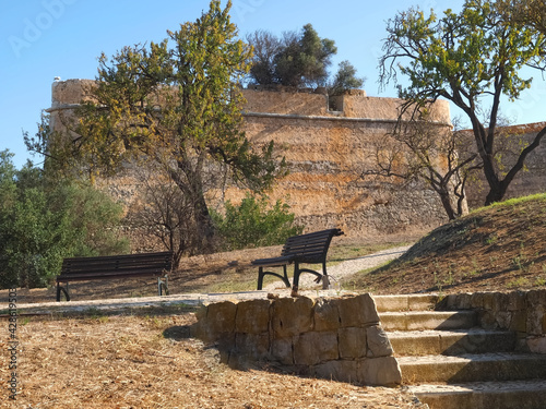 City walls of the castle of Lagos at the Algarve coast of Portugal