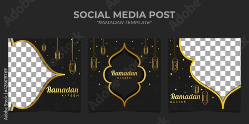 Set of ramadan sale square banner templates on black background. It is suitable for greeting card, social media post, ramadan poster, web ads, etc.