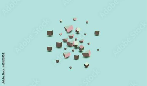 Pink and Gray Brick Vector Blue Background. Business Rhombus Template. Soft Pink Cube Structure Paper. Abstract Element Cover.