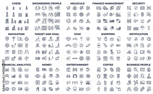 240 modern thin line icons. High quality pictograms. Linear icons set of Coffee  Engineering People  Entertainment  etc symbol template for graphic and web design collection logo vector