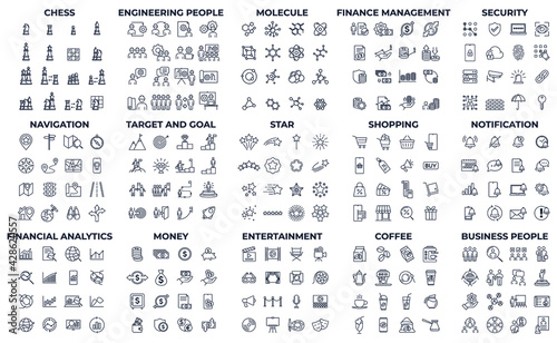 240 modern thin line icons. High quality pictograms. Linear icons set of Coffee, Engineering People, Entertainment, etc symbol template for graphic and web design collection logo vector