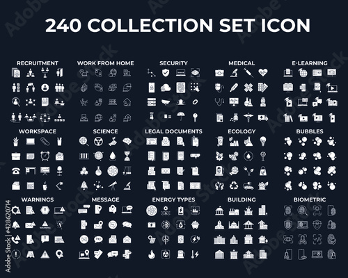240 modern thin line icons. High quality pictograms. Linear icons set of building, ecology, Energy Types, etc symbol template for graphic and web design collection logo vector illustration