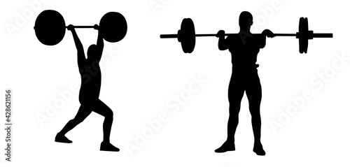 Weight lifter athlete. Silhouette vector men in weight lifting