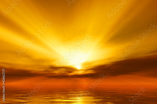 warm sunset over the ocean with god rays © magann