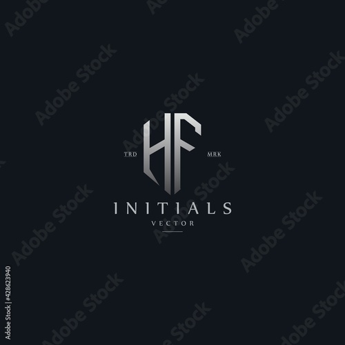 classy HF vintage metal monogram logo. elegant silver initials icon premium vector design template