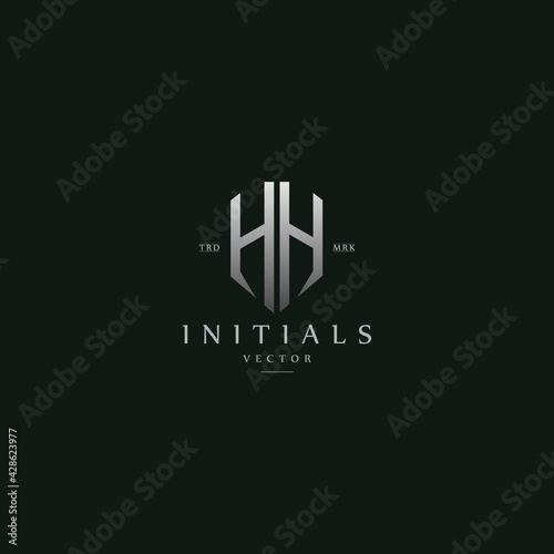 classy HH vintage metal monogram logo. elegant silver initials icon premium vector design template