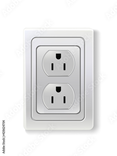 Double outlet or socket. Electric power connector for plugs or power at home vector illustration. Household plastic device for energy and light production isolated on white background