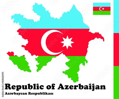 flag of Azerbaijan inside Azerbaijan map Azerbaijan flag illustration