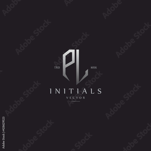 classy PL vintage metal monogram logo. elegant silver initials icon premium vector design template