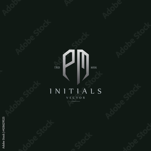 classy PM vintage metal monogram logo. elegant silver initials icon premium vector design template