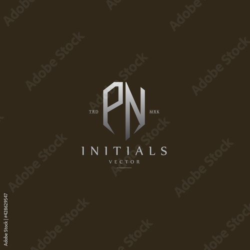 classy PN vintage metal monogram logo. elegant silver initials icon premium vector design template