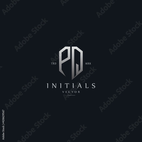 classy PQ vintage metal monogram logo. elegant silver initials icon premium vector design template