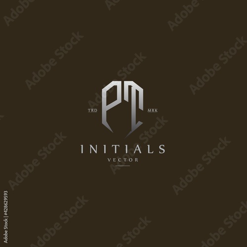 classy PT vintage metal monogram logo. elegant silver initials icon premium vector design template