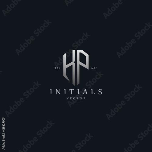 classy KP vintage metal monogram logo. elegant silver initials icon premium vector design template