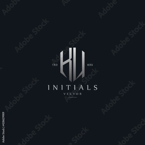 classy KU vintage metal monogram logo. elegant silver initials icon premium vector design template