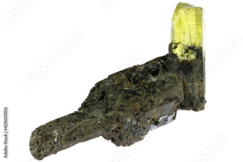 Obraz na plátně anglesite crystal on matrix from Toussit Mine, Morocco isolated on white backgro