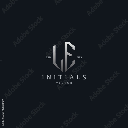 classy LE vintage metal monogram logo. elegant silver initials icon premium vector design template