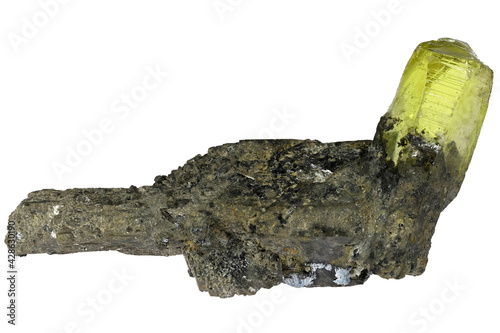 Fotografie anglesite crystal on matrix from Toussit Mine, Morocco isolated on white backgro