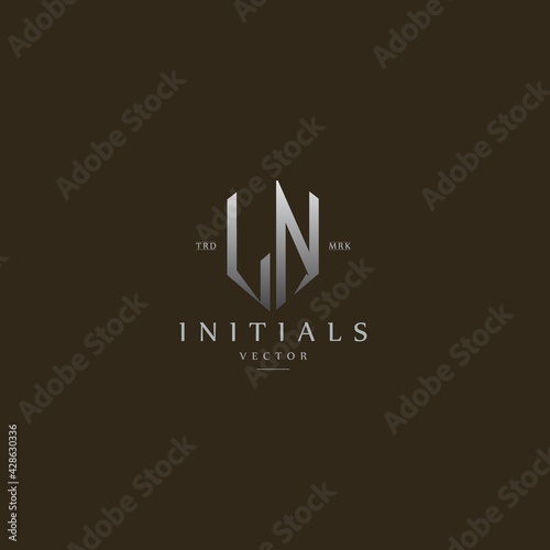 classy LN vintage metal monogram logo. elegant silver initials icon premium vector design template