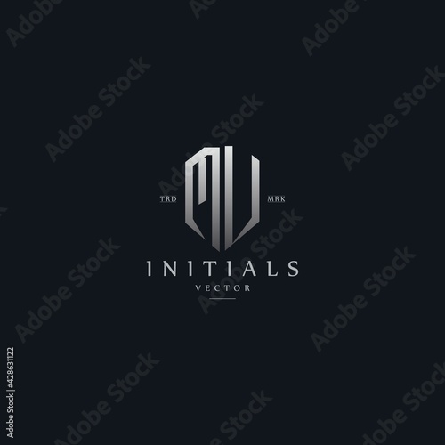 classy MV vintage metal monogram logo. elegant silver initials icon premium vector design template
