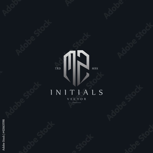 classy MZ vintage metal monogram logo. elegant silver initials icon premium vector design template