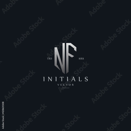 classy NF vintage metal monogram logo. elegant silver initials icon premium vector design template