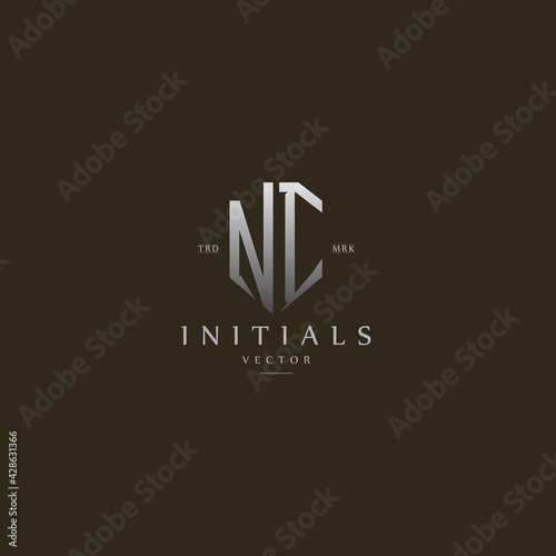 classy NI vintage metal monogram logo. elegant silver initials icon premium vector design template