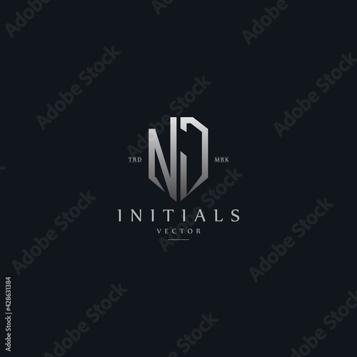 classy NJ vintage metal monogram logo. elegant silver initials icon premium vector design template