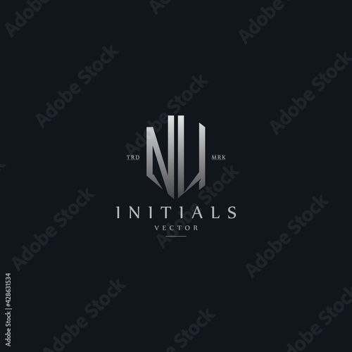 classy NU vintage metal monogram logo. elegant silver initials icon premium vector design template