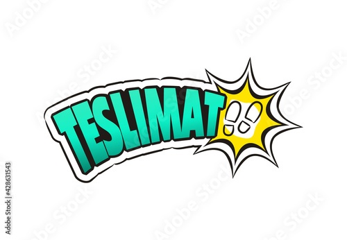 Turkish Pop art Logo For delivery service. Hand drawn icon of steps. Cartoon cargo emblem for Turkey. Vector illustration for sticker, badge, poster, banner or fast courier. Translation: Delivery