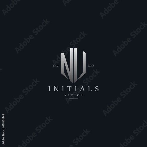 classy NV vintage metal monogram logo. elegant silver initials icon premium vector design template